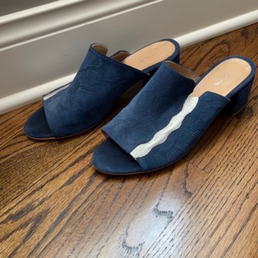 Handmade Blue And Silver Block Heels